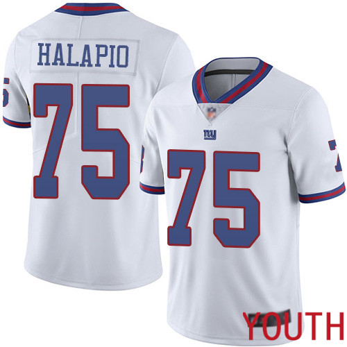 Youth New York Giants #75 Jon Halapio Limited White Rush Vapor Untouchable Football NFL Jersey